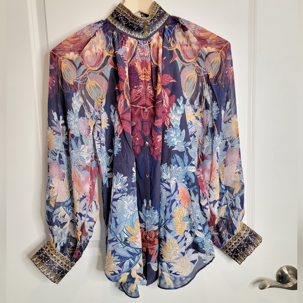 Camilla Raglan Button Up Silk Shirt Blouse Nouveau Nights size Small